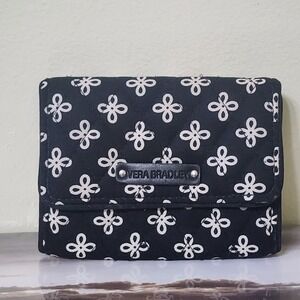 Vera Bradley Trifold Wallet Hipster Small Quatrefoil Flower Black & White Fabric